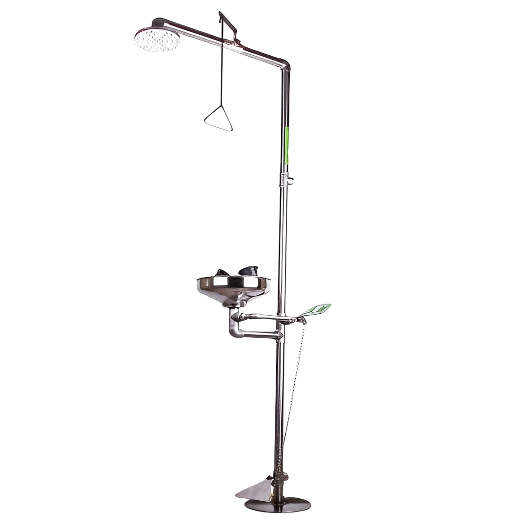 دوش وچشم شوی اضطراری کامل دو کنترله با پدال دستی و اهرم دوش هوایی استیل 316 بهسان